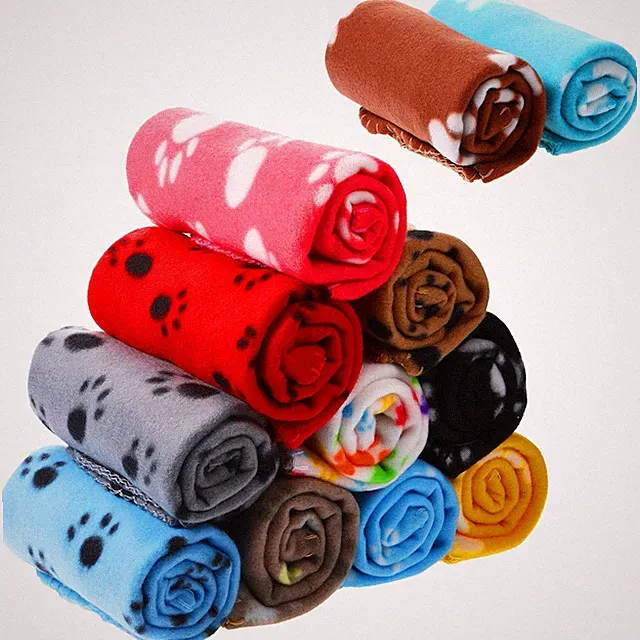 12 Pieces Fleece Blankets for Pets Dog Puppy Paw Print Cat Bedding Cover Blan...