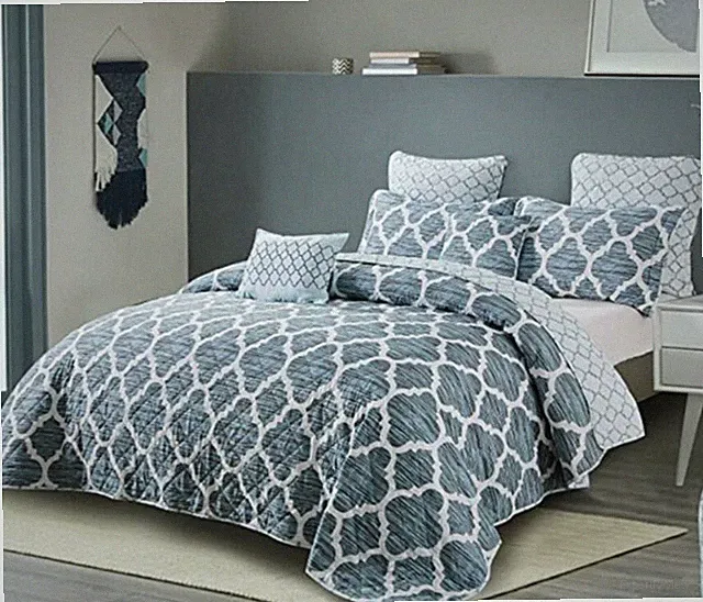 7-Piece Blue Honor Printed Microfiber Bedspread Set – Lightweight for Queen/King