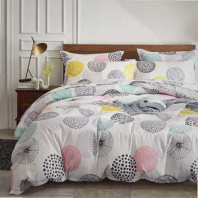 7 Pieces Comforter Sheet Set King Size Bed in a Bag - Colorful Dots Style - Soft