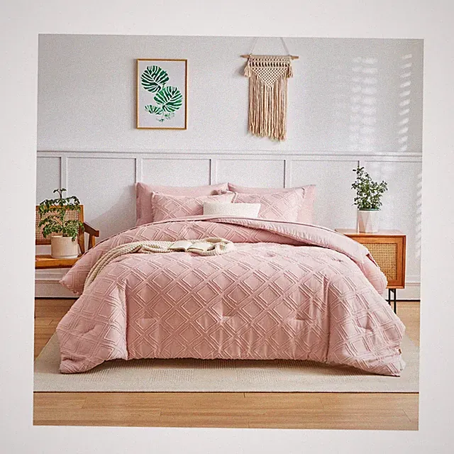 7 Pieces Tufted Bed in a Bag Queen Comforter Set with Sheets Blush ... Fast Ship