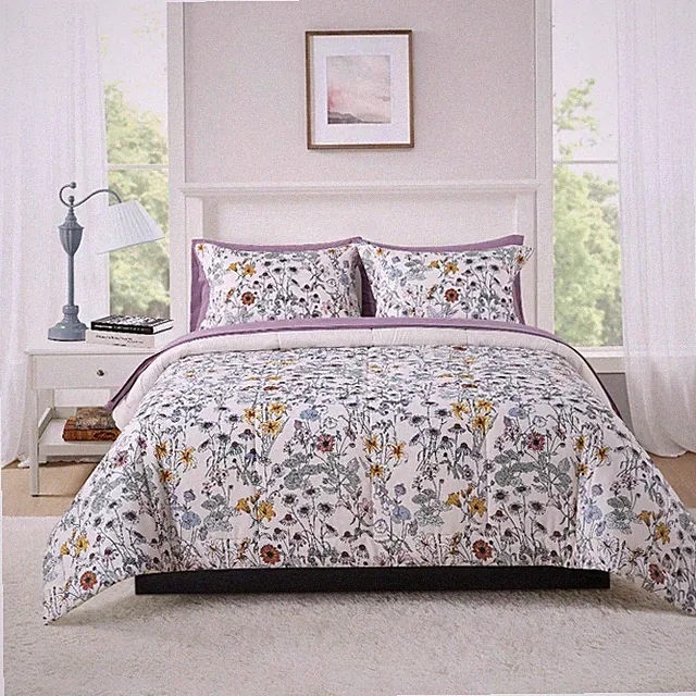 All in One Reversible forter and Sheet set- 7 Piece, Full, White Multi