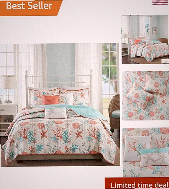 All-Season Coastal Bedding Set - 6 Piece Starfish Print Coverlet for Full/Queen