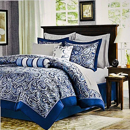 California King 12-piece Reversible Microfiber Comforter Set Navy Blue White NWT