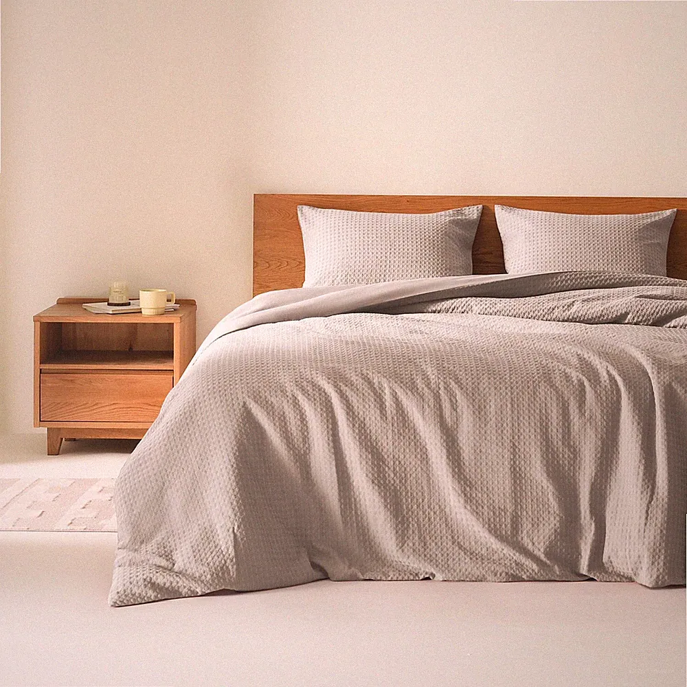 Comfort Spaces Taupe Queen Duvet Cover Set - 3 Pieces Breathable Waffle Dobby We
