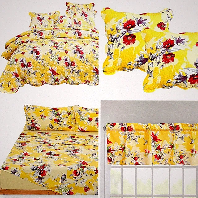 DaDa Bed in a Bag Botanical Sunshine Yellow Hummingbirds Floral Bedspread Set