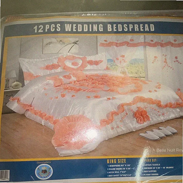 Djounefelix 12 Piece King Bedspread Set White Peach Floral Wedding