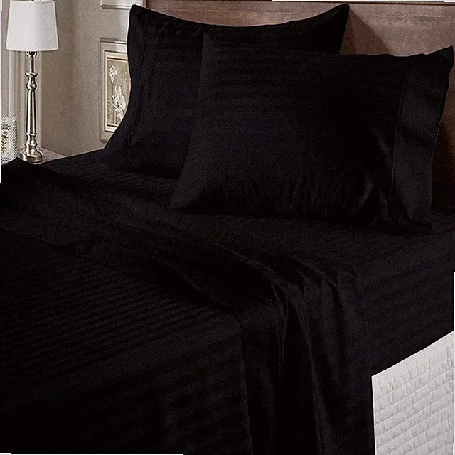 Extra Deep Pocket 4 PCs Sheet Set 1200 TC 100% Cotton Black Stripe