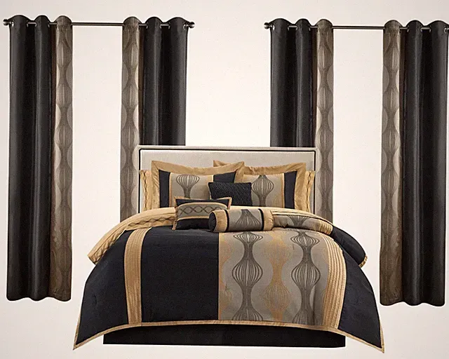 King Comforter Set, Black Gold, 15 Pieces Room in a Bag, Ultra Soft Jacquard...