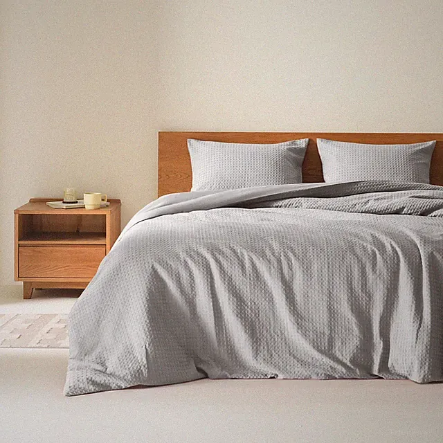 Light Grey Queen Duvet Cover Set - 3 Pieces Breathable Dotted Weave Texture D...