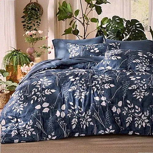 Navy Comforter Set - 7 Pieces Bedding Sets Floral Oversized Queen 05 - Navy