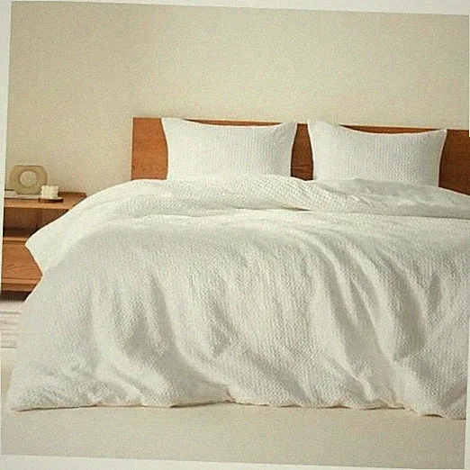 Queen Duvet Cover Set - 3 Pieces Breathable Dotted Weave Full/Queen White