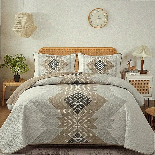 Queen King Multi-Color Boho Quilt 3-Piece Aztec Geometric All Season Coverlet