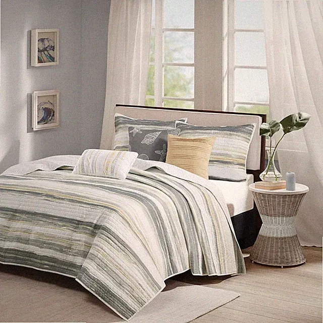Quilt Set Cottage Coastal Design, 6 Piece Set - All Season, Coverlet Bedspread L