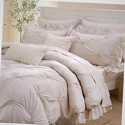 Ruffle Comforter Set Size Ruched Bedding 9 Pcs Bed in a Bag Queen Beige