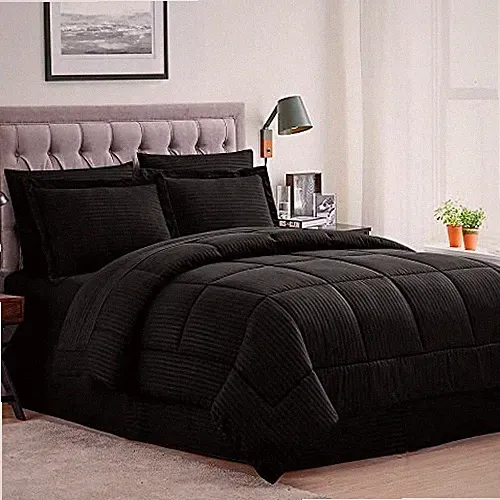 SWEET HOME COLLECTION QUEEN COMFORTER SET 8 PIECE BAG 8PC-CMF-BIB-Q-BLK - BLACK