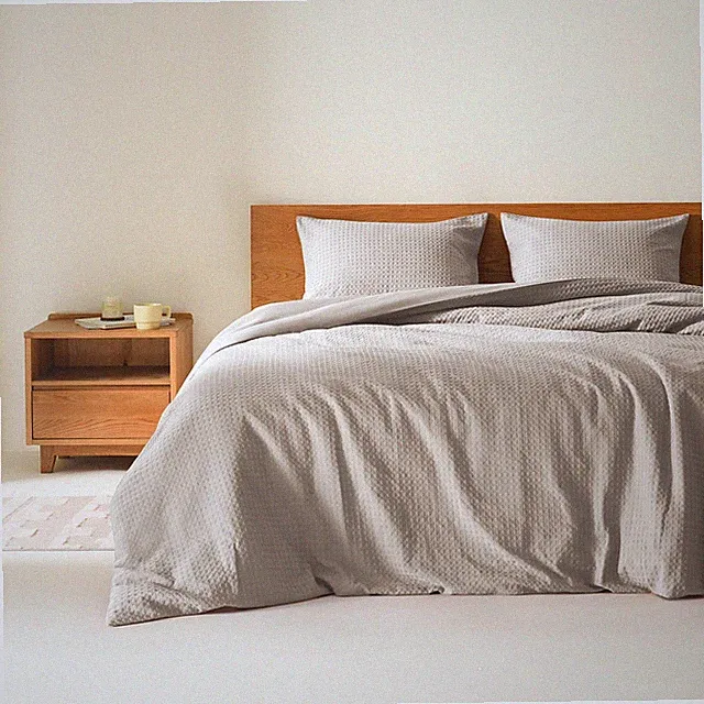 Taupe King Duvet Cover Set - 3 Pieces Breathable Waffle Dobby Weave Texture