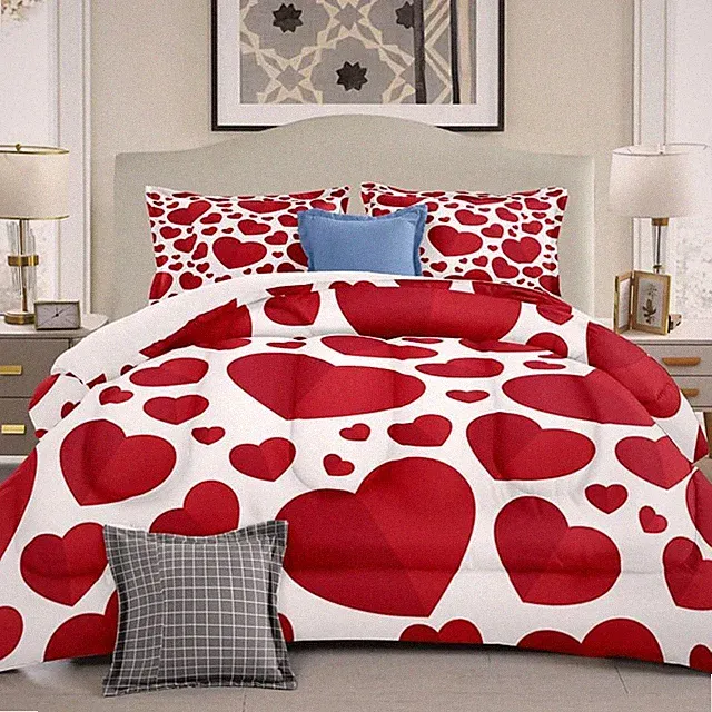 Valentine's Red Hearts Comforter Set - King Quilt & 2 Pillow Covers