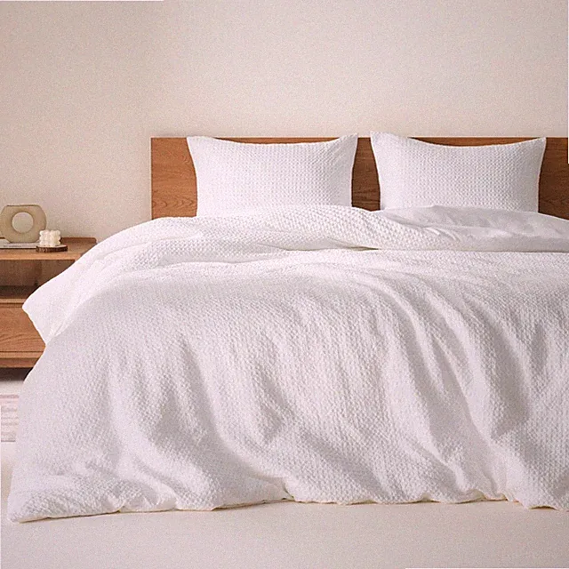 White King Duvet Cover Set - 3 Pieces Breathable Waffle Dobby Weave Texture